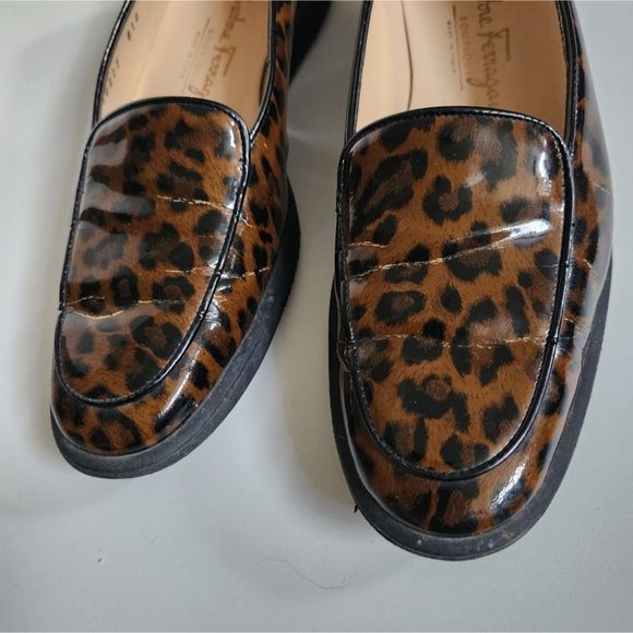 *SOLD* SALVATORE FERRAGAMO | Animal print loafers patent leather brown sz 6B - Picture 3 of 7